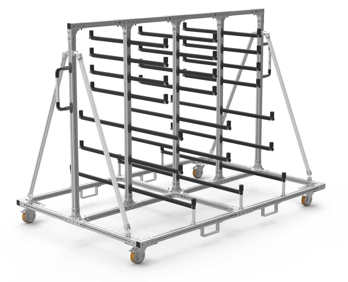 Regał wspornikowy / wózek wspornikowy do towarów dłużycowych wykonany z aluminiowego profilu kwadratowego