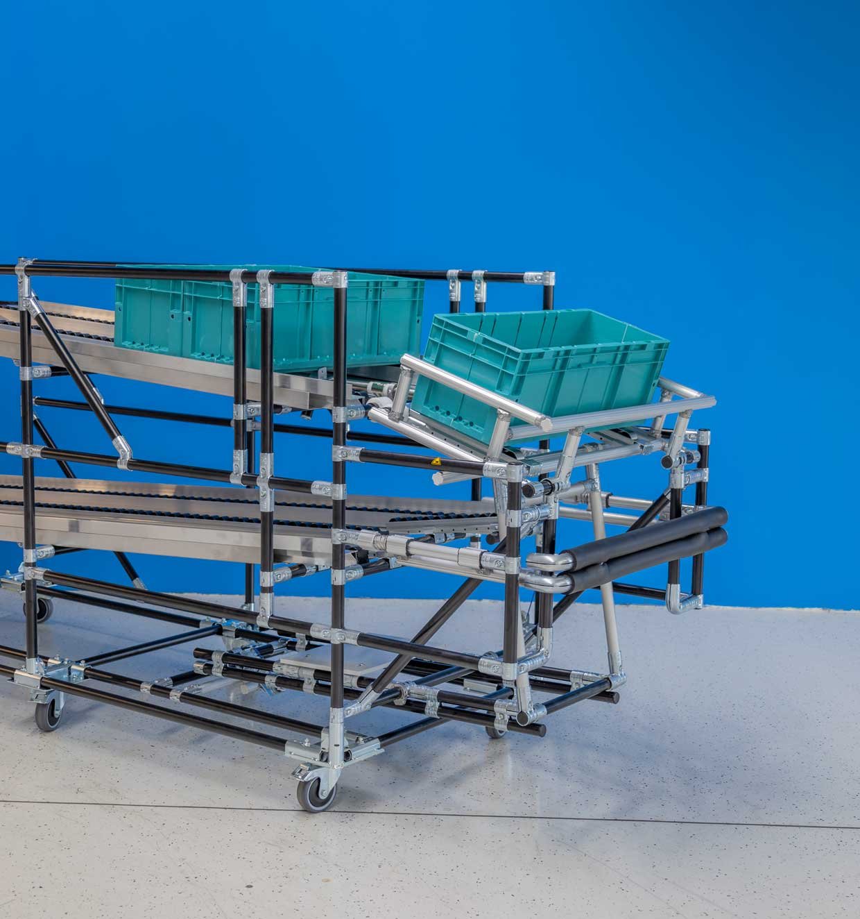 Mobile flow rack with rocker function