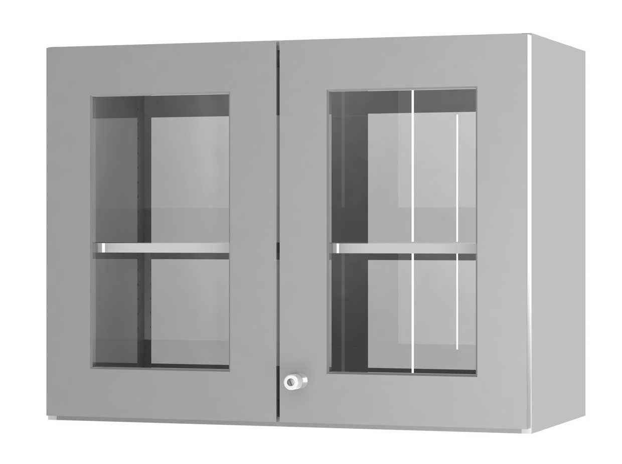 Skříňový modul se skleněnými dveřmi v šedé barvě
